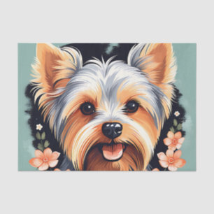 Papel De Seda Retrato Floral Terrier de Yorkshire