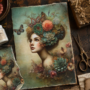 Papel De Seda Retrato Floral Victoriano Antiguo Decoupage Rústic