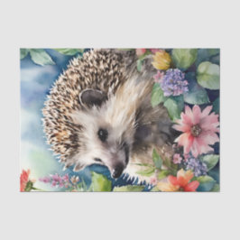 Papel De Seda Retrato Hedgehog Floral Watercolor