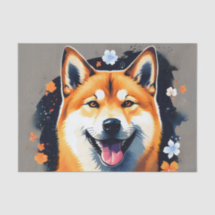 Papel De Seda Retrato Inu Shiba con flores