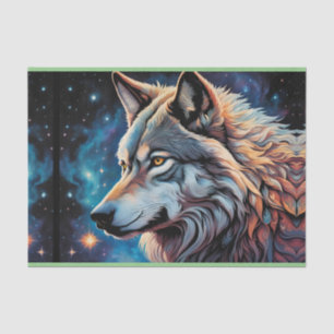Papel De Seda Retrato Nocturno Gray Wolf Starry