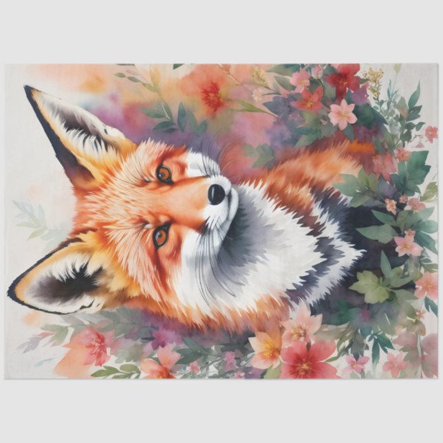 Papel De Seda Retrato rojo Fox de arte floral (Anverso)
