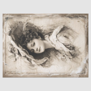 Papel De Seda Retrato vintage de una dama con sombrero elegante