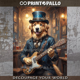 Papel De Seda Retriever dorado victoriano con guitarra eléctrica