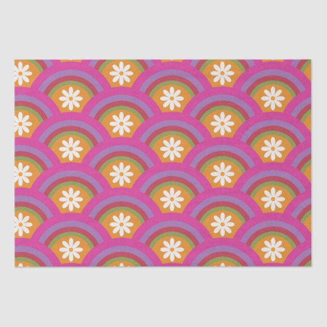 Papel De Seda Retro  70s Daisy flower pattern on rainbow     (Anverso)