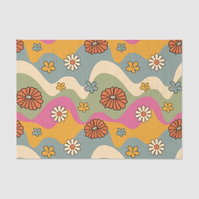 Papel De Seda Retro 70s Inspired Floral Decoupage  Crafting (Anverso)