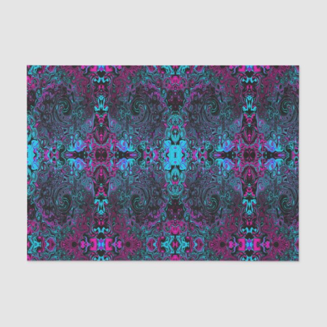 Papel De Seda Retro Aqua Magenta y Black Abstract Swirl (Anverso)