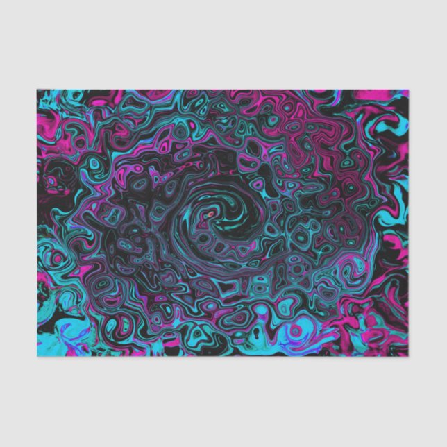 Papel De Seda Retro Aqua Magenta y Black Abstract Swirl (Anverso)