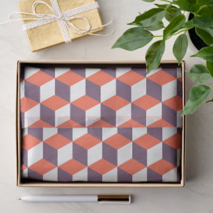 Papel De Seda Retro Azul Marino Rojo Cubo Moderno Patrón Geométr