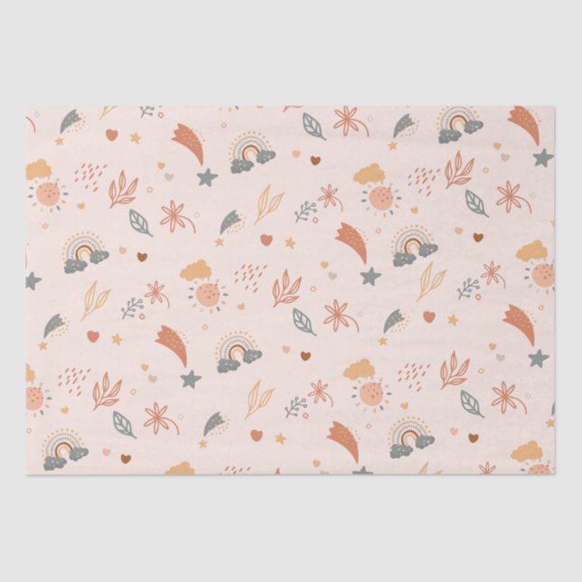 Papel De Seda Retro Boho acuarela Arcoiris Neutral (Anverso)