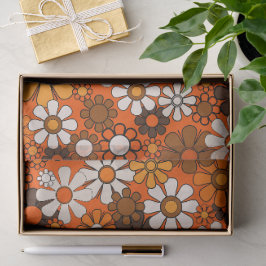 Papel De Seda Retro Boho Floral Marrón Naranja 70s