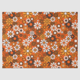 Papel De Seda Retro Boho Floral Marrón Naranja 70s