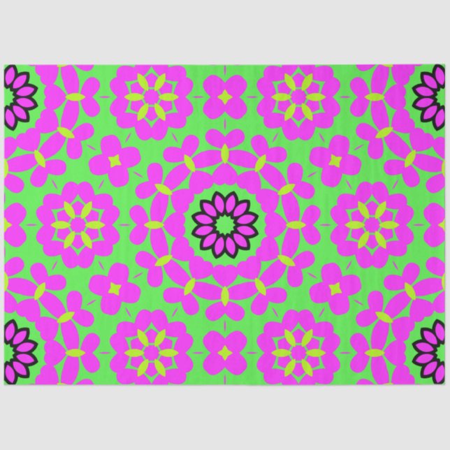 Papel De Seda Retro Boho Purple & Lime Green Floral Decoración (Anverso)