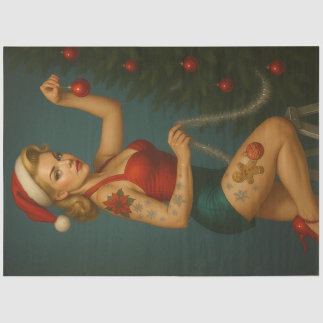 Papel De Seda Retro Christmas Ornament Pin-Up Decoupage (Anverso)