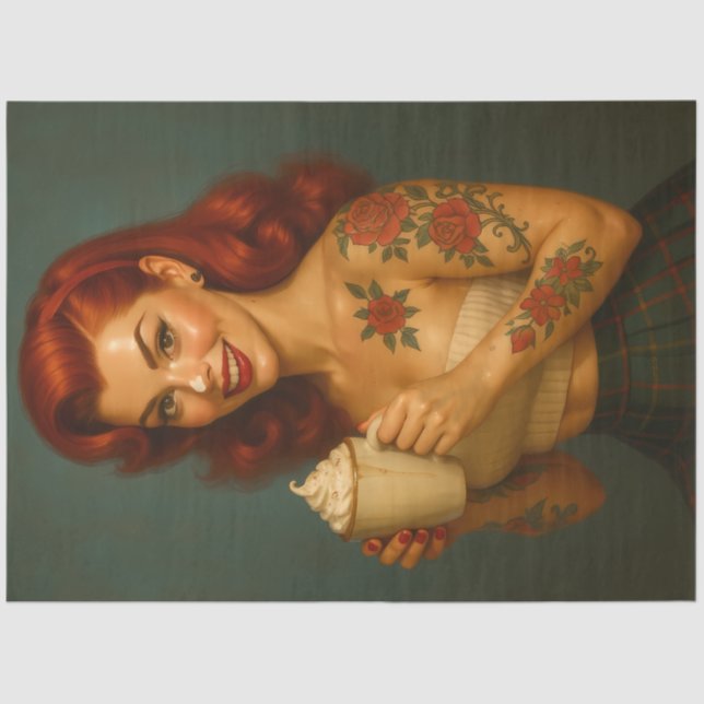 Papel De Seda Retro Christmas Pinup with Cocoa – Festive Holiday (Anverso)