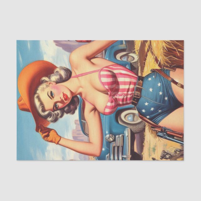Papel De Seda Retro Cowgirl Pin (Anverso)