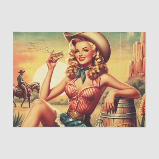 Papel De Seda Retro Cute Cowgirl (Anverso)