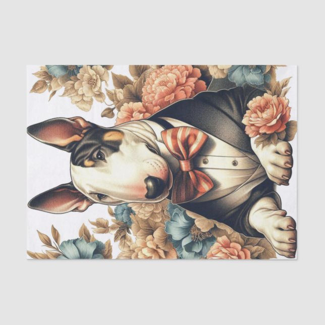 Papel De Seda Retro Cute Floral Bull Terrier (Anverso)
