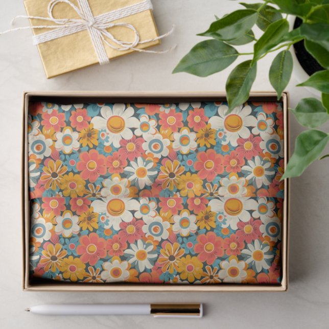 Papel De Seda Retro Daisy Floral Tissue Paper (Regalo )