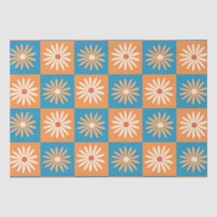Papel De Seda Retro Daisy sobre cuadros azules y naranjas