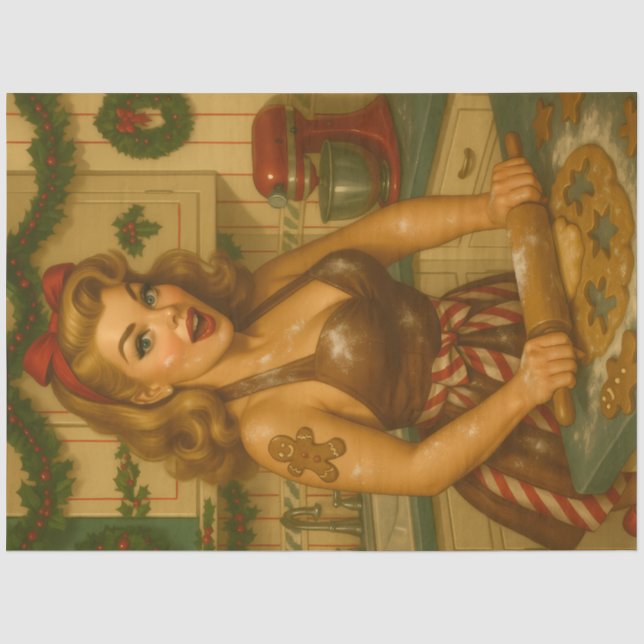 Papel De Seda Retro Decoupage de Navidad de Pan de Jengibre Pin- (Anverso)