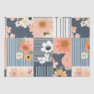 Papel De Seda Retro Floral Patchwork en Rosa y Azul