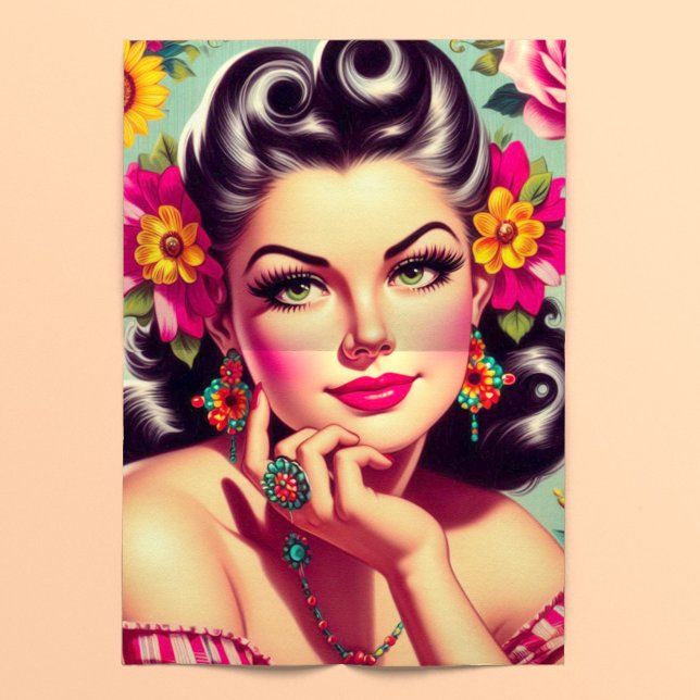 Papel De Seda Retro Floral Pin Up Adorable (Subido por el creador)