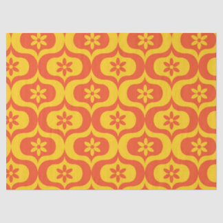 Papel De Seda Retro Flowers on Yellow and Red Ogee Pattern 