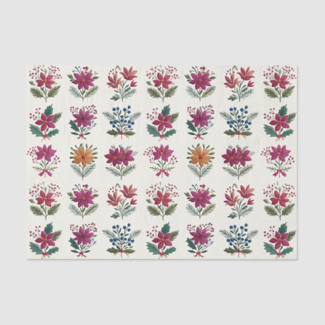 Papel De Seda Retro Folk Floral Christmas (Anverso)