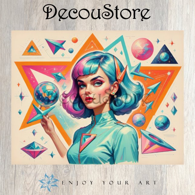 Papel De Seda Retro Futurist Girl – Pop Art Portrait Decoupage (Subido por el creador)