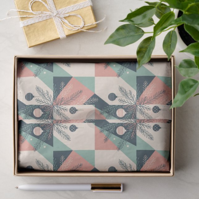 Papel De Seda Retro Geometric Mid Century Christmas (Regalo )