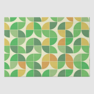 Papel De Seda Retro Geométrico Floral Verde de Mitad de Siglo