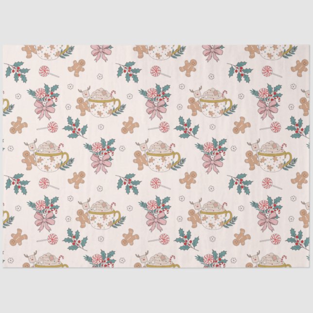 Papel De Seda Retro Gingerbread Cookies y Navidades de té (Anverso)