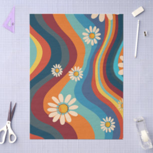 Papel De Seda Retro Groovy 70's Margarita de Arcoíris Daisy