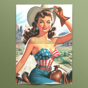 Papel De Seda Retro Hermosa Cowgirl Pin Up