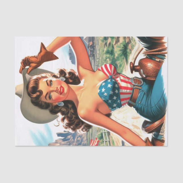 Papel De Seda Retro Hermosa Cowgirl Pin Up (Anverso)