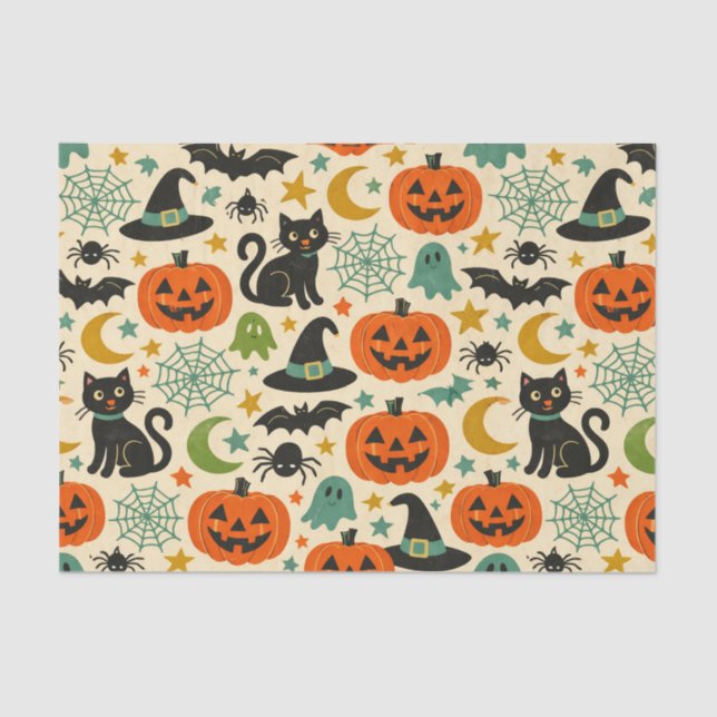 Papel De Seda Retro Jack O Lanterns Halloween (Anverso)
