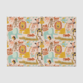 Papel De Seda Retro Jungle Animals Cute Patterado