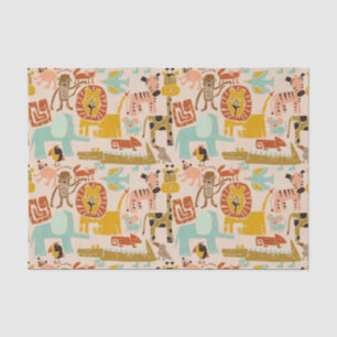 Papel De Seda Retro Jungle Animals Cute Patterado