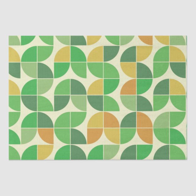 Papel De Seda Retro Mid Century Geométrico Floral Verde (Anverso)