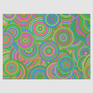 Papel De Seda Retro mod círculos abstractos, verde y rojo Naranj