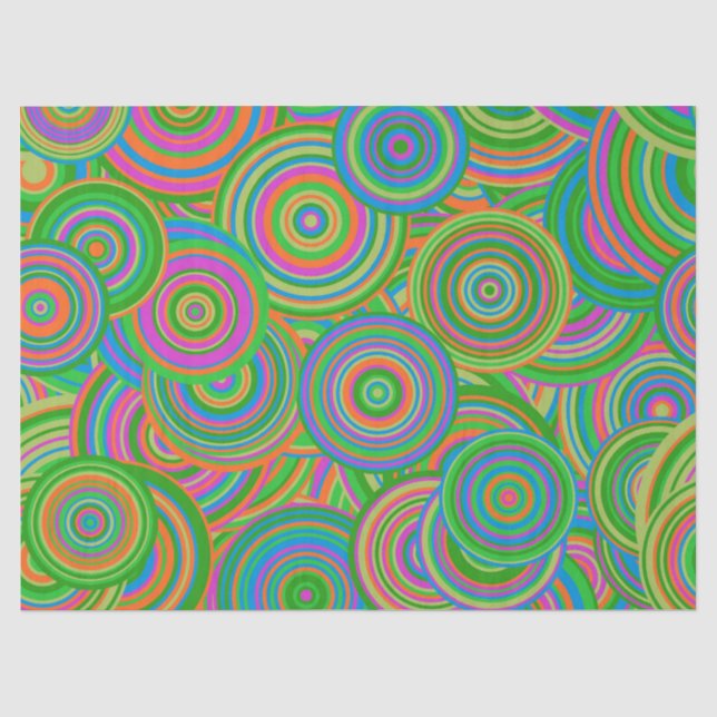 Papel De Seda Retro mod círculos abstractos, verde y rojo Naranj (Anverso)