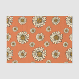 Papel De Seda Retro Orange Daisy Floral Pattern Crafting