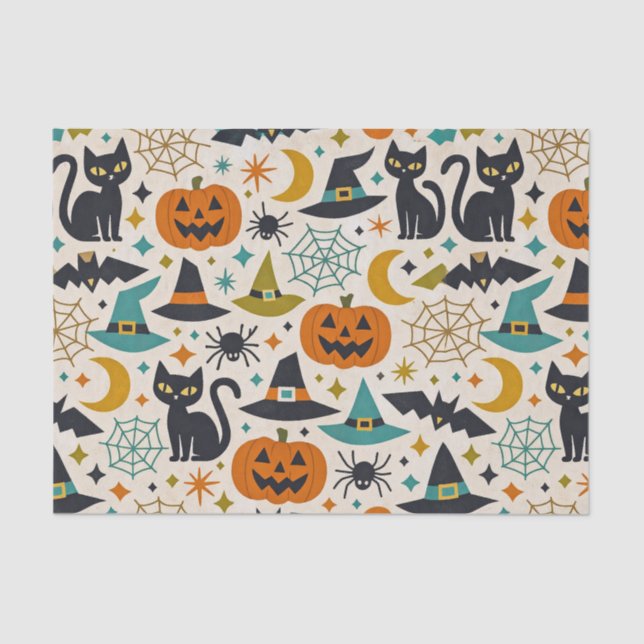 Papel De Seda Retro Orange Teal Mid-Century Halloween  (Anverso)