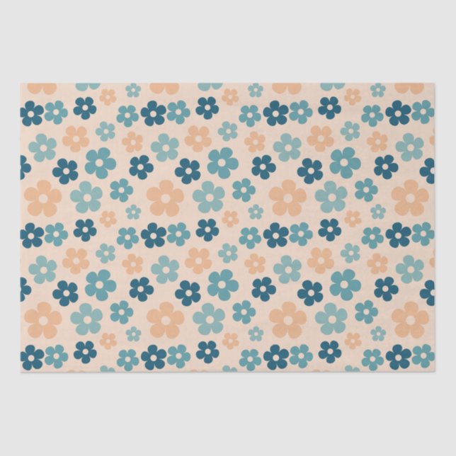 Papel De Seda Retro Peach Green Boho Flower Happy Birday (Anverso)