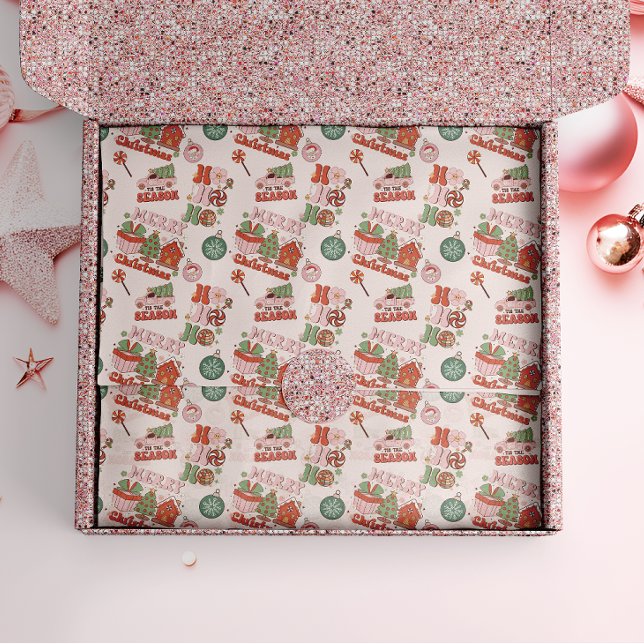 Papel De Seda Retro Pink and Green Holiday Joy (Subido por el creador)