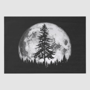 Papel De Seda Retro Pleno Luna y Minimalista Pino Árbol Vintage 