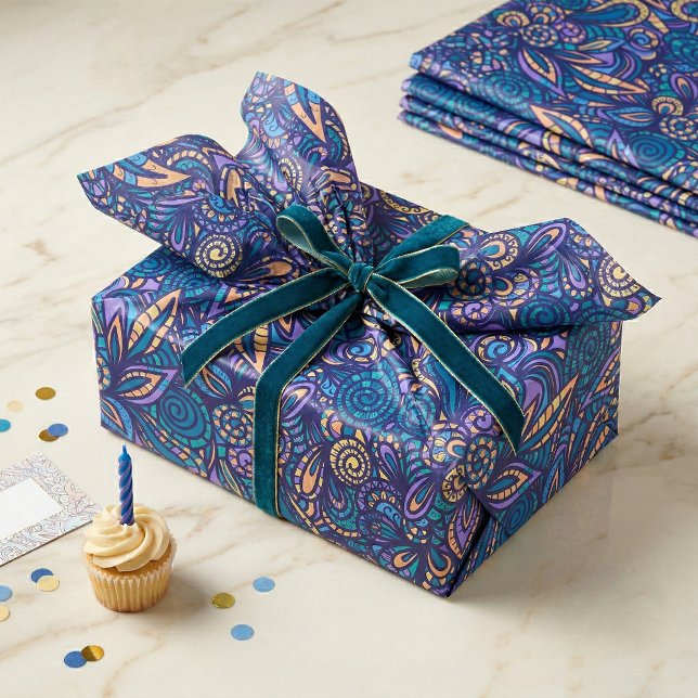 Papel De Seda Retro Psychedelic Boho Floral Doodle Pattern (Subido por el creador)