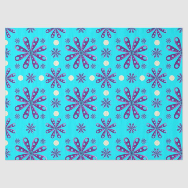 Papel De Seda Retro Purple Flowers on Blue Background (Anverso)