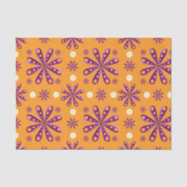 Papel De Seda Retro Purple Flowers on Orange Background